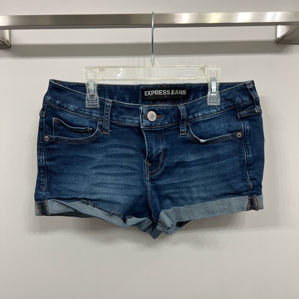 Express: Size 4, Low Rise Jean Shorts, Dark Blue